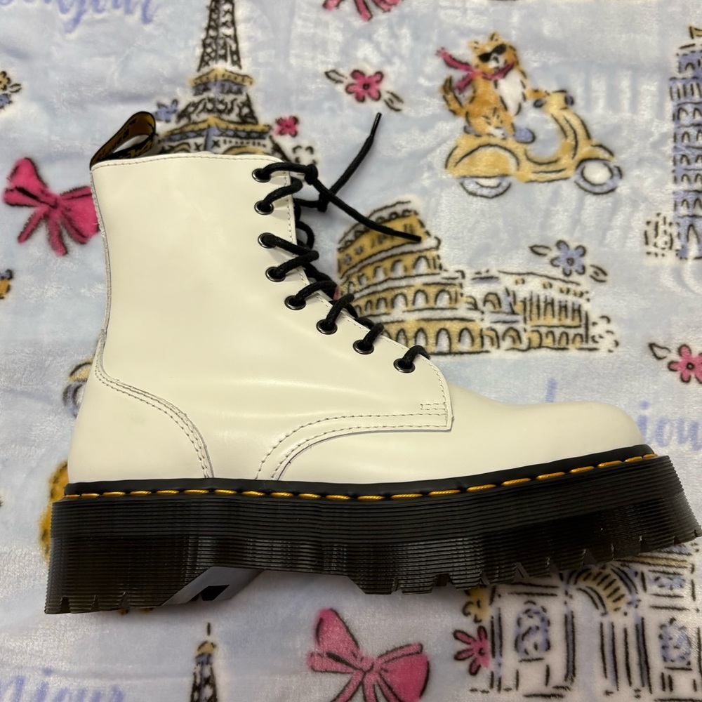 Women’s White Dr. Martens Jadon Boot Smooth Leather Platforms - Picture 5 of 12